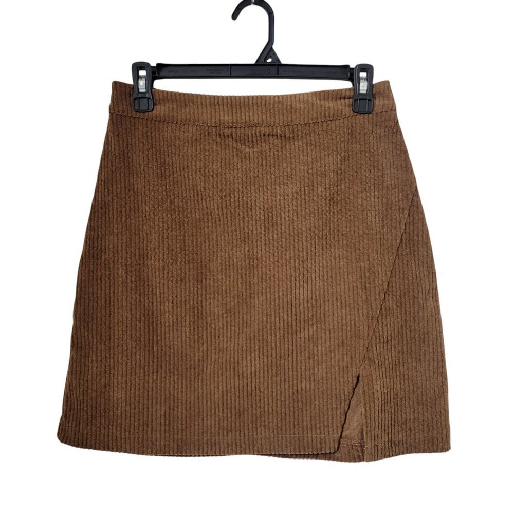 SHEIN Size S (4) Medium-Brown Cordury Mini Skirt, Front Side Slit. Like New